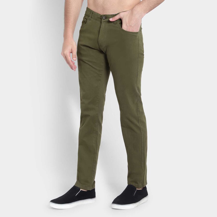 Solid Casual Trousers, Dark Green, large image number null