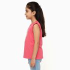 Girls Bright Coral Pink Cotton Round Neck Casual Sleeveless T-Shirt, Pink, small image number null