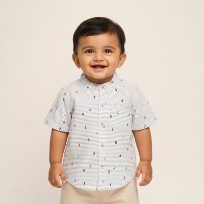 Infants Rich Eggshell White Cotton Half Sleeve Classic Casual Shirt