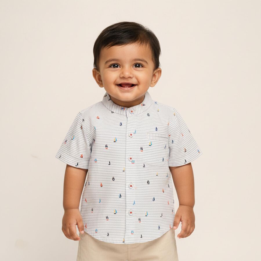 Infants Rich Eggshell White Cotton Half Sleeve Classic Casual Shirt, White, large image number null