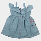Girls' Light Blue Fit and Flare Ruffle Cold Shoulder Frock, हल्का नीला, small