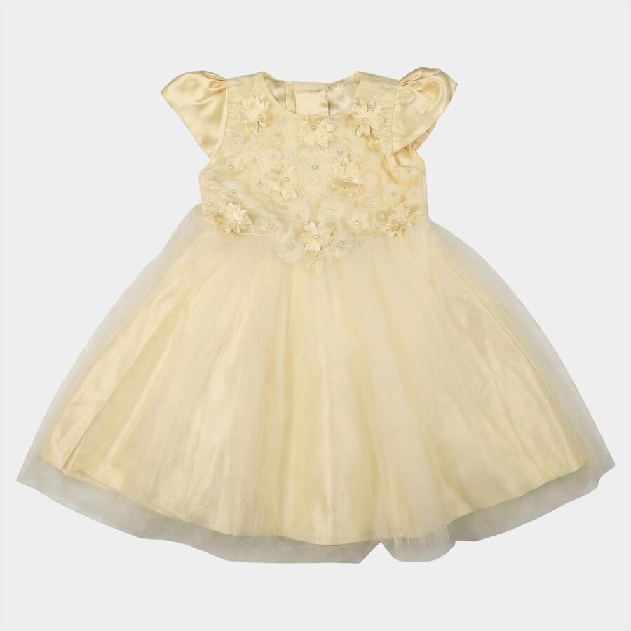 Girls' Beige Fit and Flare Embellished Party Wear Frock, Beige, large