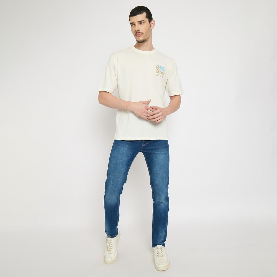 Men's Round Neck Half Sleeves T-Shirt , Off White, large