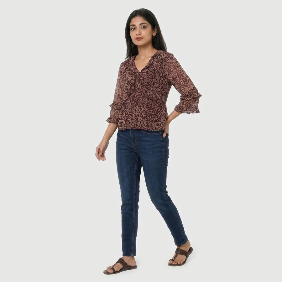 Women's Wine V-Neck Regular Top, वाइन, large