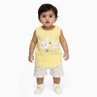Infants' Light Yellow Cotton Sleeveless Top and Floral Shorts Set, Yellow, small image number null