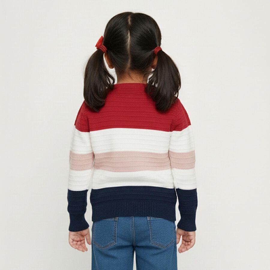Girls' Multicolor Crew Neck Casual Pullover, रानी (फ्यूशिया), large image number null