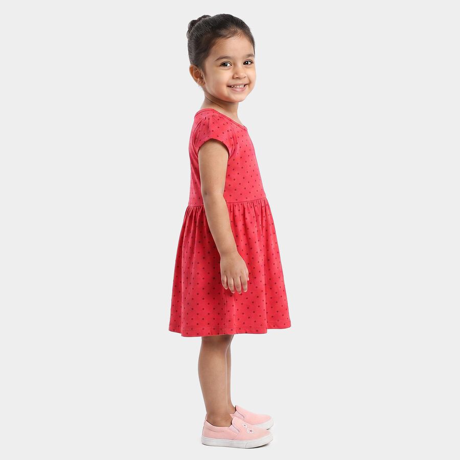 Girls' Fuchsia Fit and Flare Polka Dot Butterfly Print Frock, Fuchsia, large