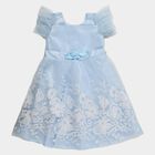Girls' Light Blue Regular Fit Lace Trim Pocket Frock, हल्का नीला, small
