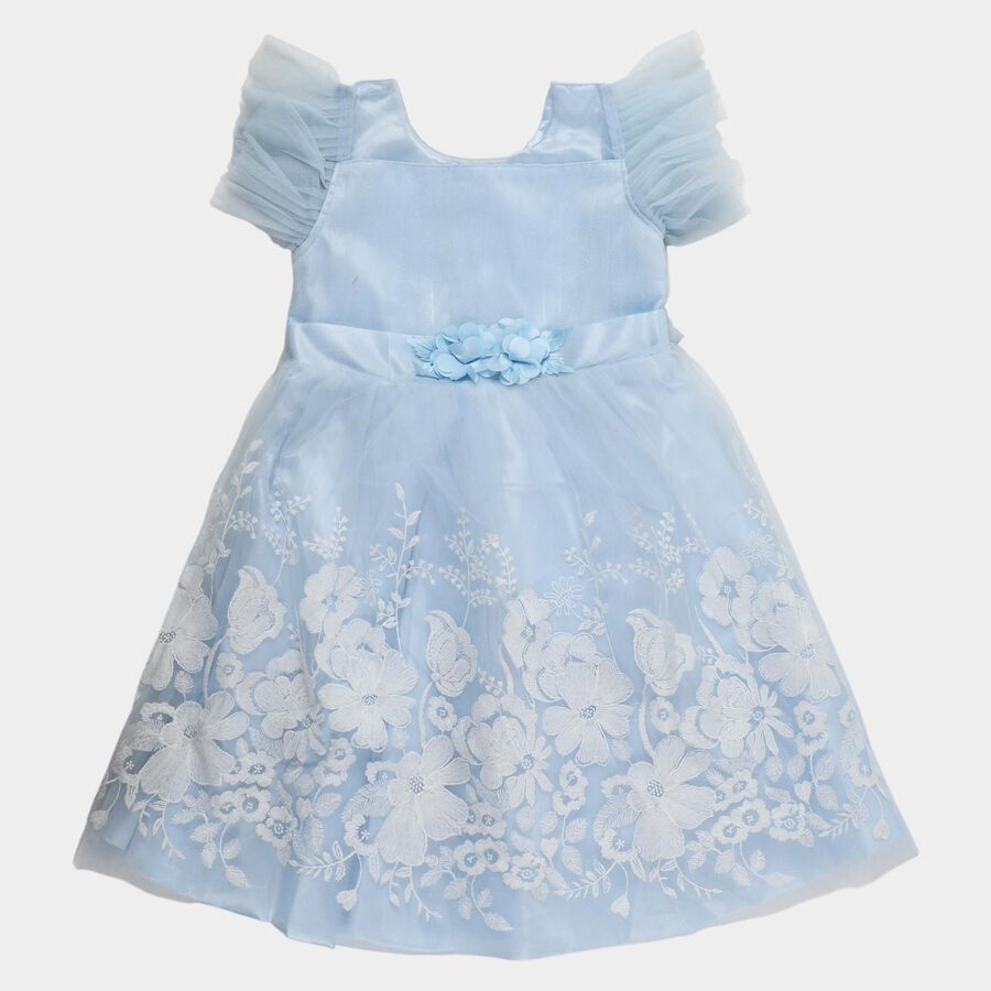 Girls' Light Blue Regular Fit Lace Trim Pocket Frock, हल्का नीला, large