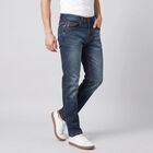 Men's Navy Blue Slim Fit Washed Jeans, गहरा नीला, small