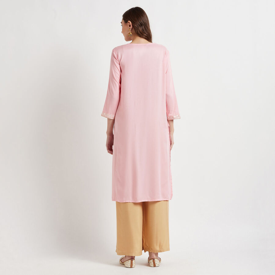 3/4Th Sleeves Straight Kurta, Pink, large image number null