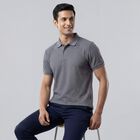 Men's Blue Polo Neck Textured T-Shirt, Mid Blue, small