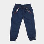 Girls Navy Blue Jogger Fit Embroidered Jeans, Dark Blue, small