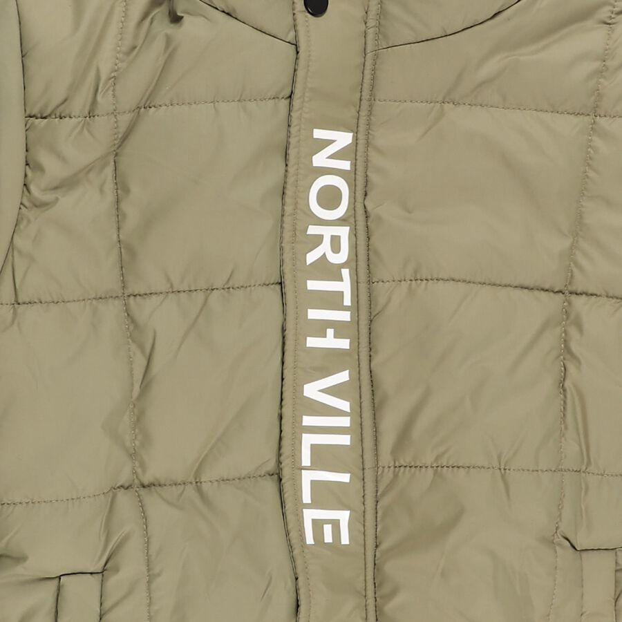 Boys Olive Hooded Puffer Jacket, Olive, large image number null