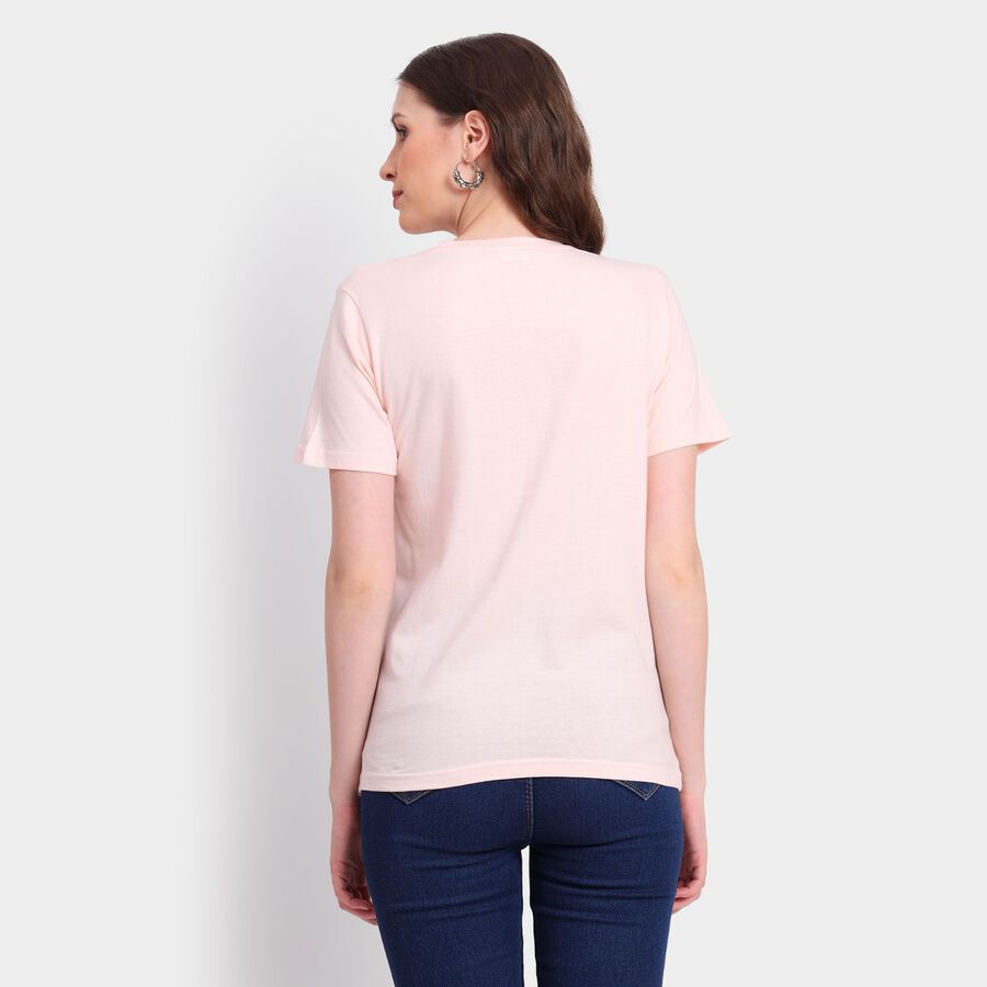Ladies' Cotton Round Neck T-Shirt, Pink, large image number null