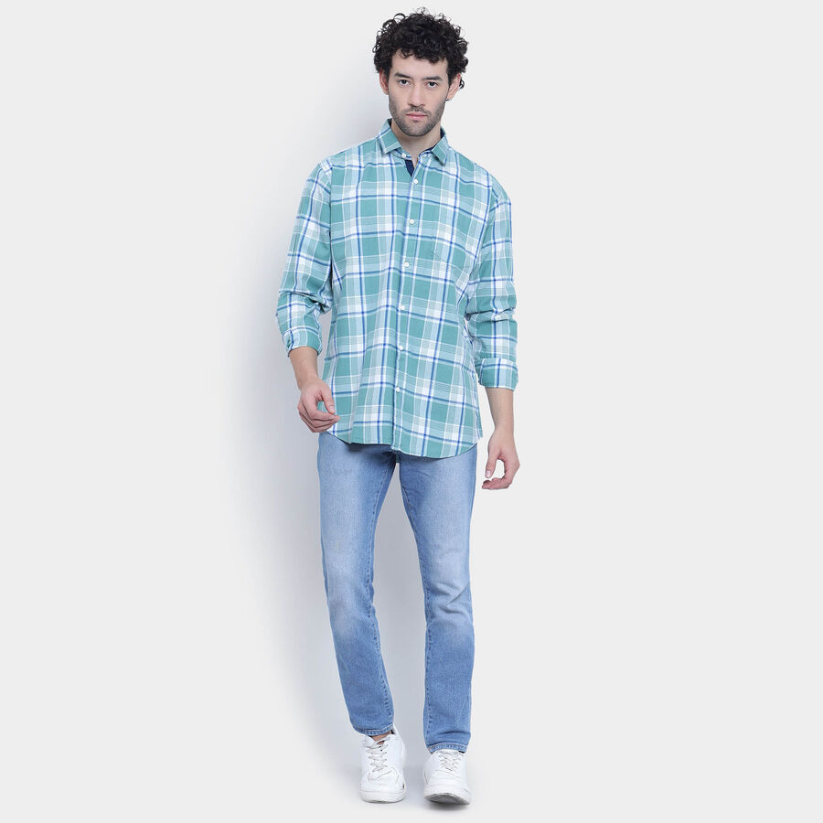 Cotton Checks Casual Shirt, Light Green, large image number null