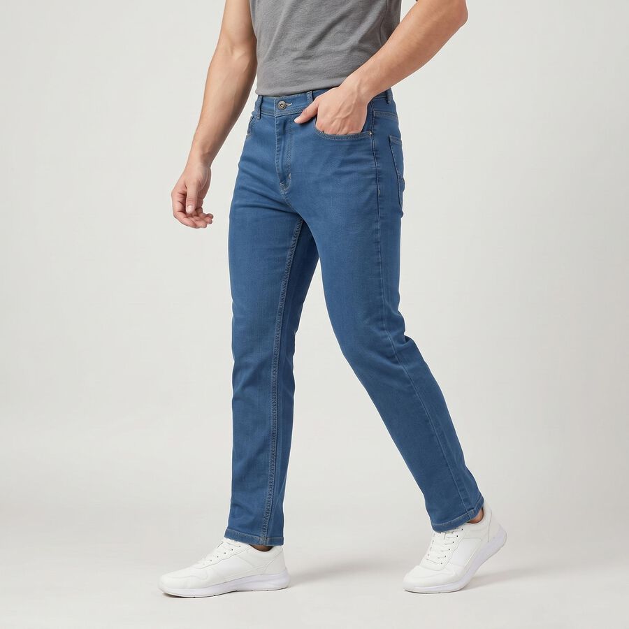 Men's Blue Slim Fit Jeans, मध्यम नीला, large