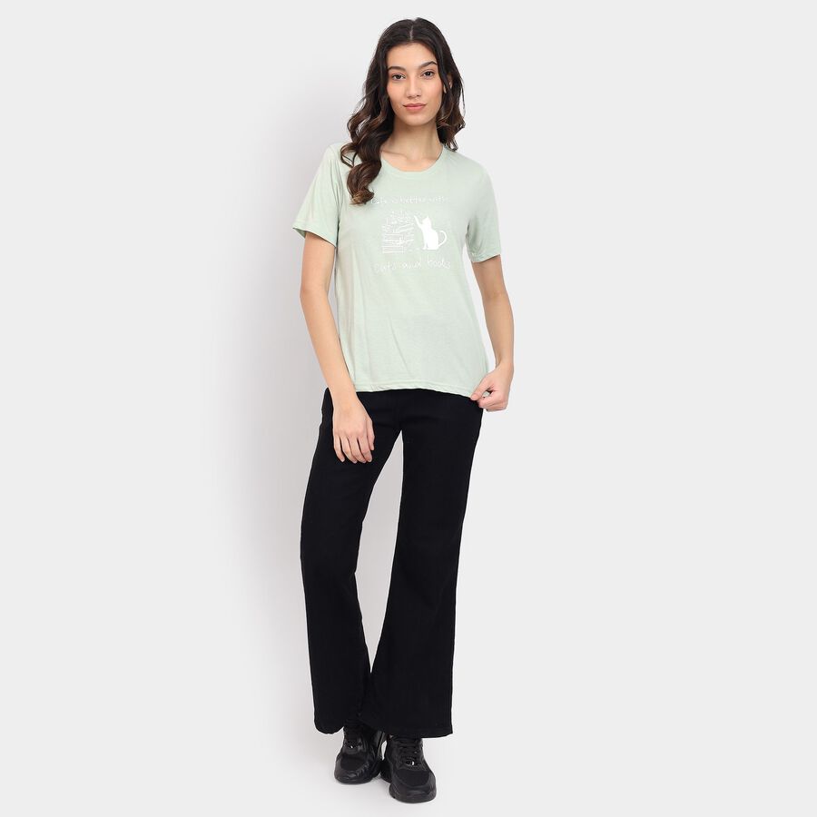 Ladies' 100% Cotton Round Neck T-Shirt , हल्का हरा, large image number null