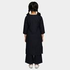 Girls Navy Blue Round Neck Embroidered Kurta and Palazzo Fusion Set, नेवी ब्लू, small