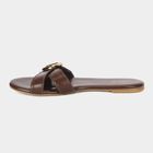 Women's Brown Buckle Strap Slide Sandals, भूरा, small