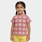 Girls' Pink Round Neck Floral Printed T-Shirt, हल्का गुलाबी, small