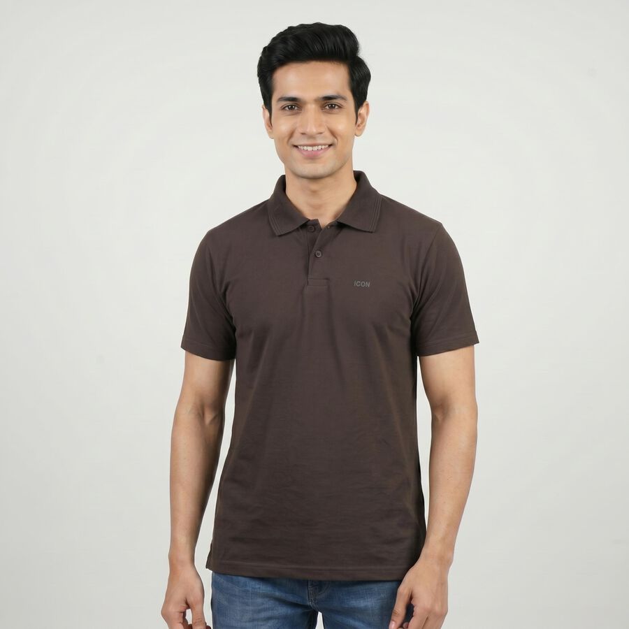 Men Grey Collared Casual T-Shirt, गहरा ग्रे, large