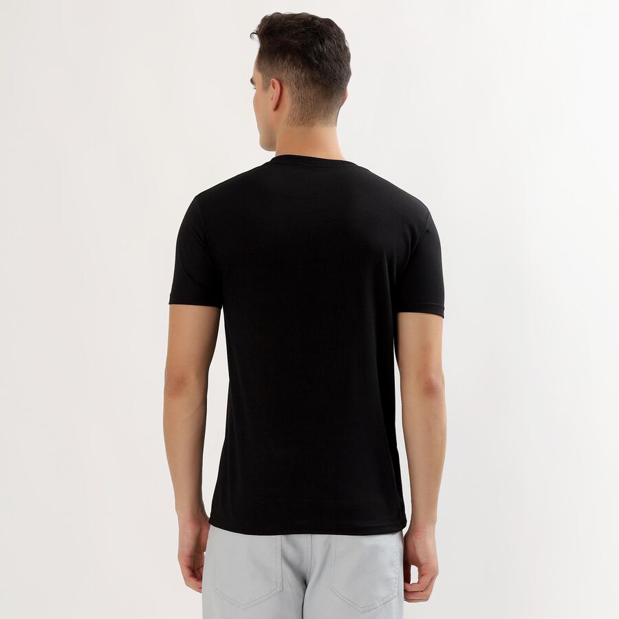 Men's Jet Black Round Neck Casual Graphic T-Shirt, Black, large image number null