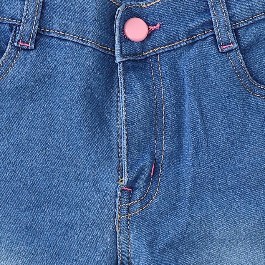 Girls Blue Regular Fit Solid Capri, मध्यम नीला, large
