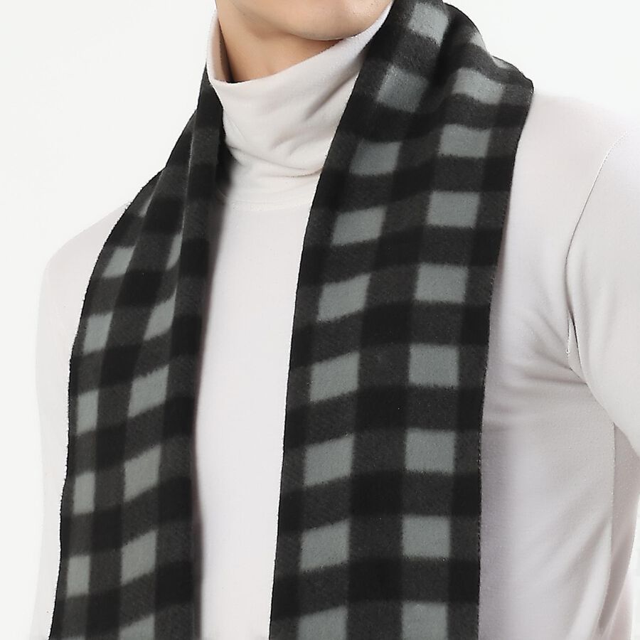 Men's Dark Charcoal Black and Muted Grey Checkered Muffler, Dark Grey, large image number null