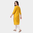 Women's Yellow Round Neck Embroidered Kurta, Yellow, small