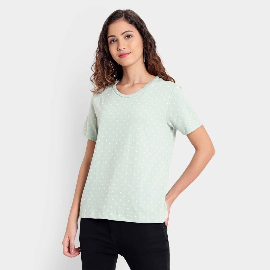 Printed Round Neck T-Shirt, Light Green, large image number null