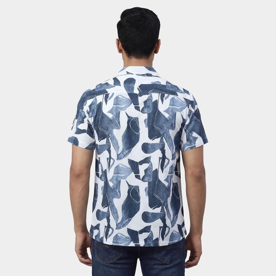 Men's Navy Blue Cotton Spread Collar Slim Fit Casual Shirt, Navy Blue, large