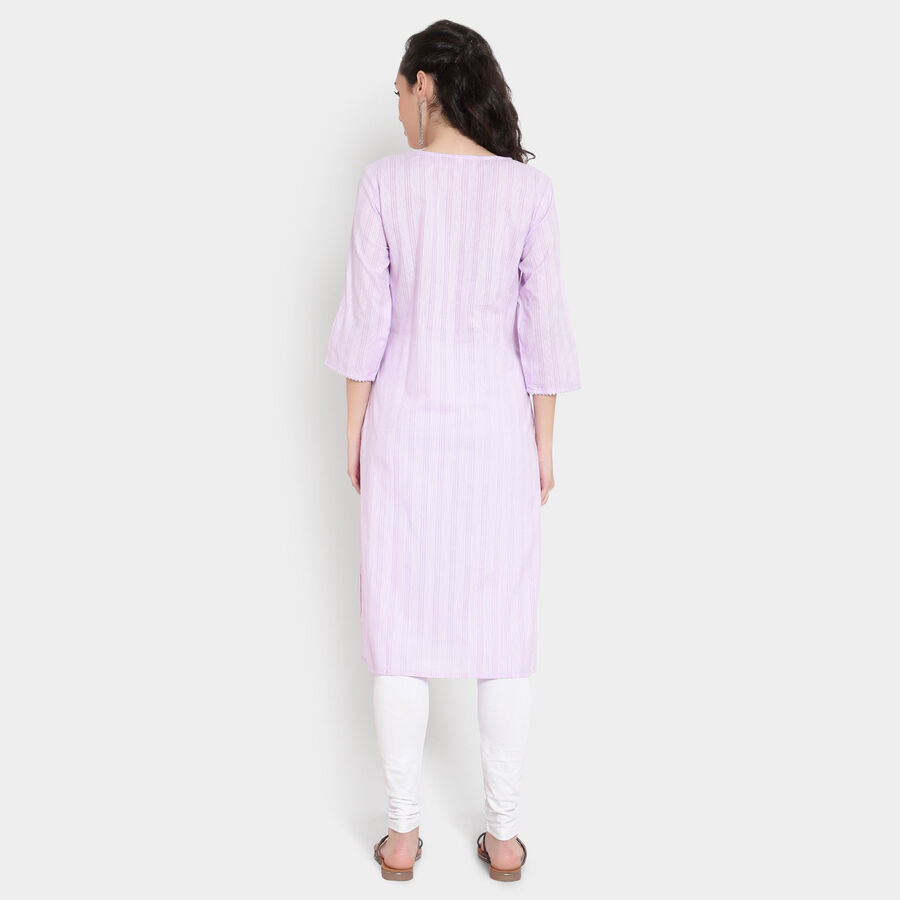 Cotton Embroidered 3/4Th Sleeves Kurta, Purple, large image number null