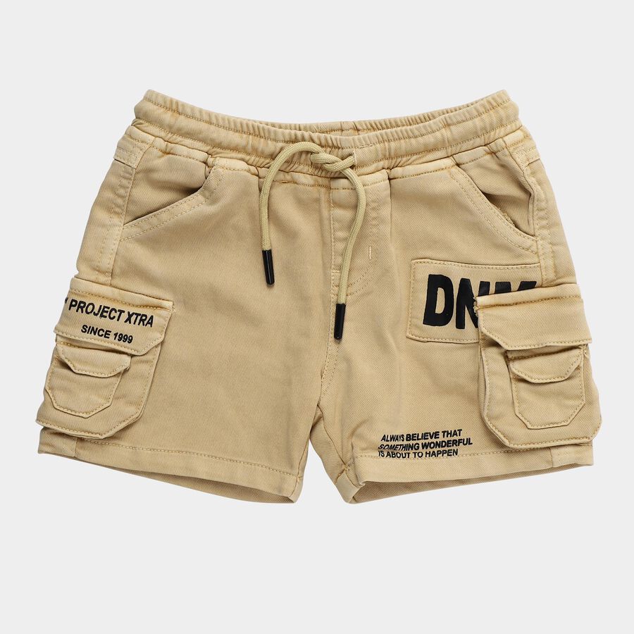 Boys' Light Khaki Regular Fit Cargo Bermuda Shorts, गहरा पीला, large
