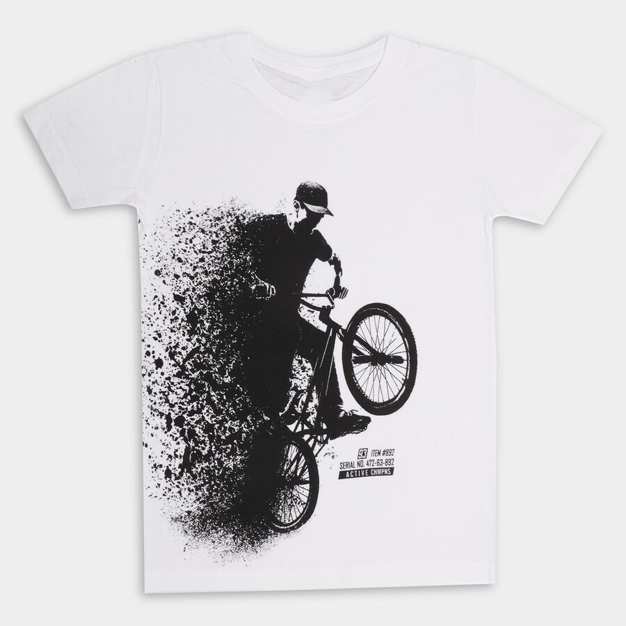 Boys' 100% Cotton Half Sleeves T-Shirt , White, large image number null