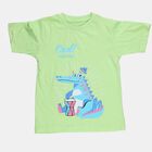 Boys' Mint Green Cotton Round Neck Graphic Printed T-Shirt, Light Green, small