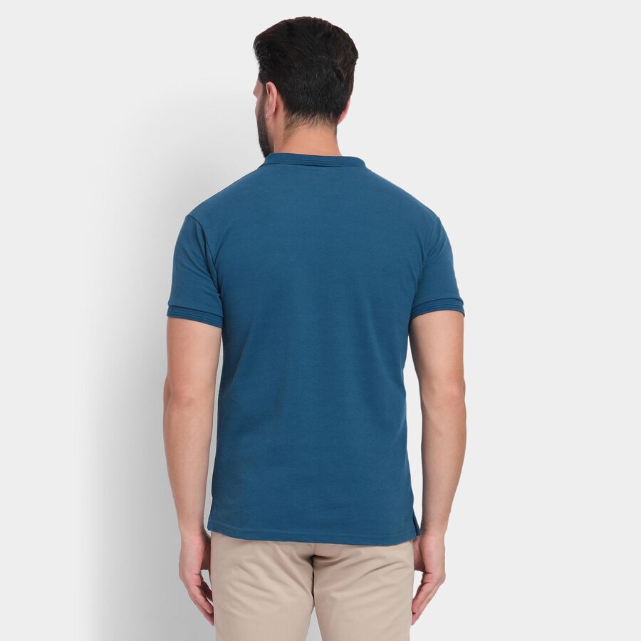 Men's Collared Half Sleeves T-Shirt, Teal Blue, large