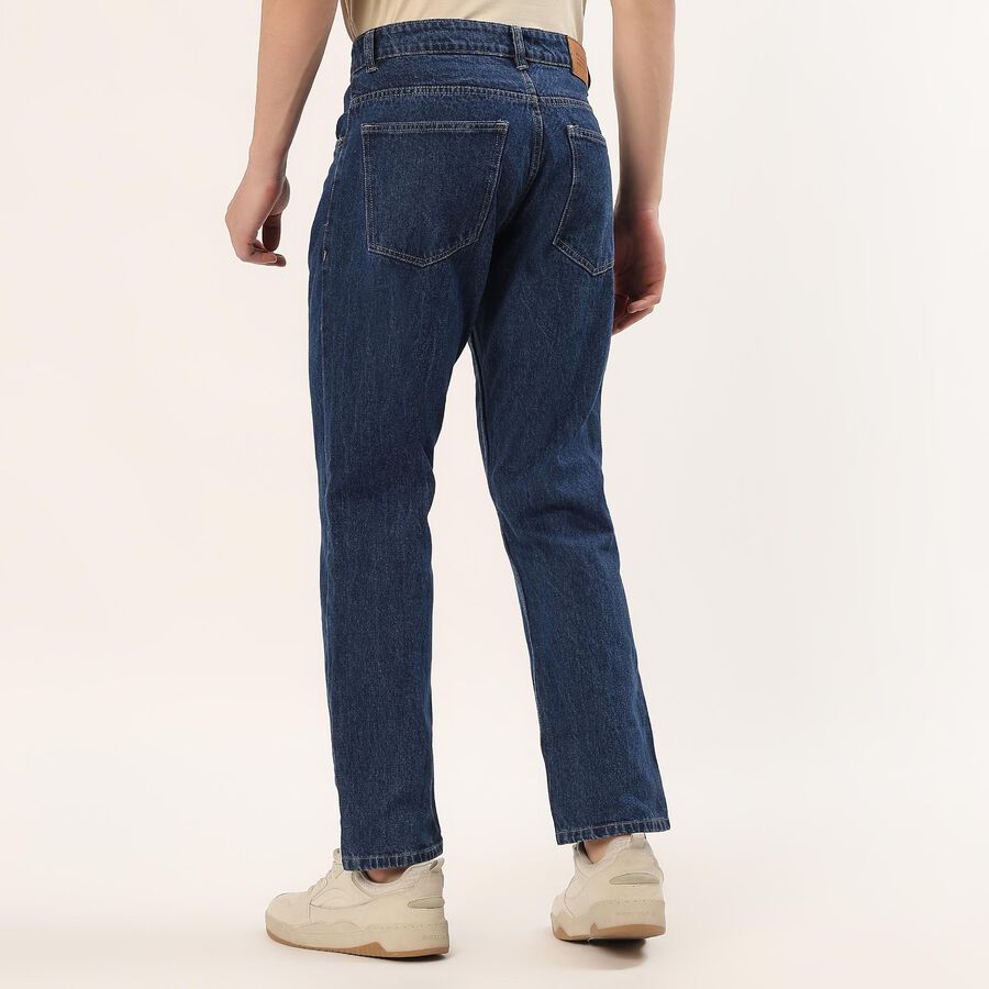 Men's Blue Regular Fit Cotton Jeans, गहरा नीला, large