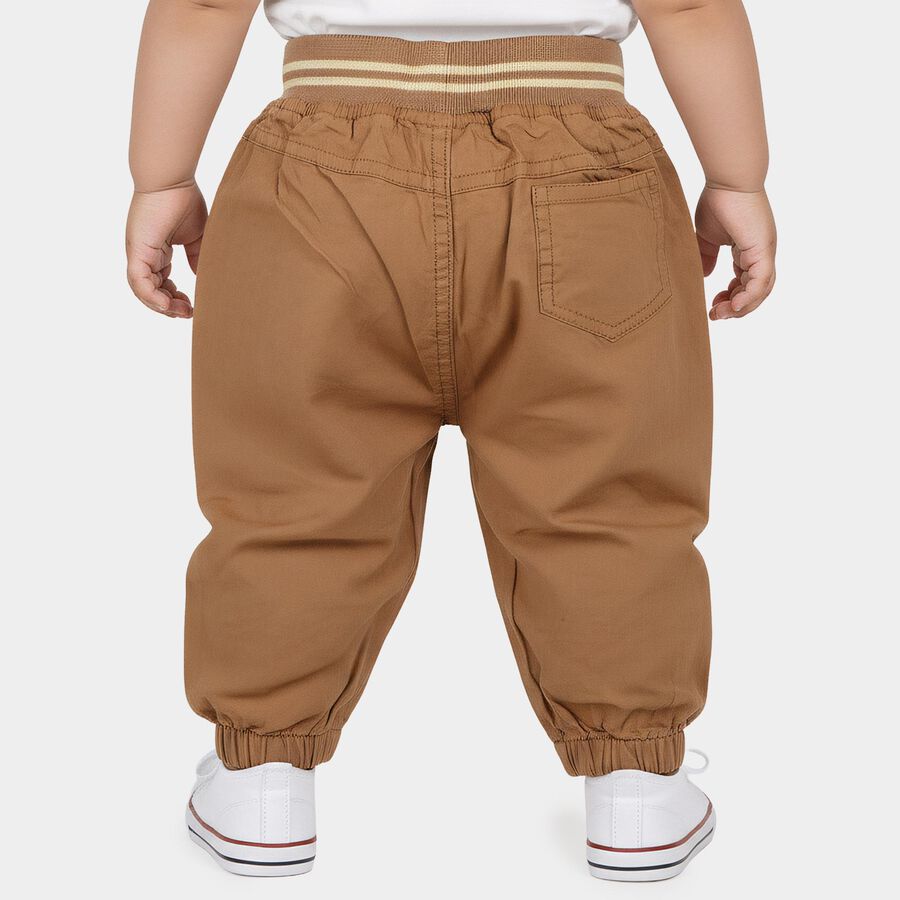 Infants Brown Jogger Fit Teddy Print Trousers, गहरा पीला, large