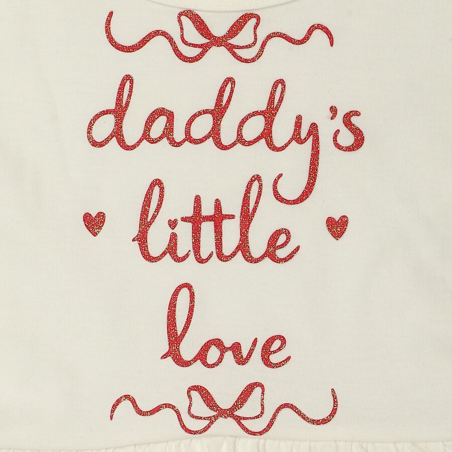 Girls White Cotton Round Neck T-Shirt Set Capri Set, White, large