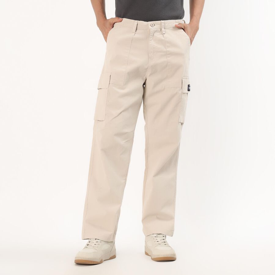 Men's Beige Relaxed Fit Cargo Pants, गहरा पीला, large image number null