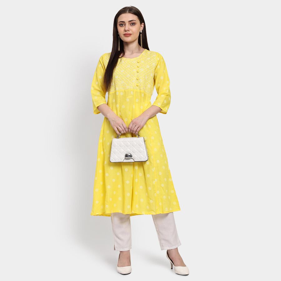Ladies' 100% Cotton Kurta , पीला, large image number null