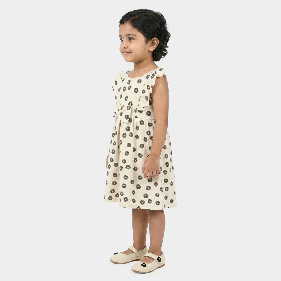Girls' Off White Floral Printed Fit and Flare Frock, ऑफ व्हाइट, large