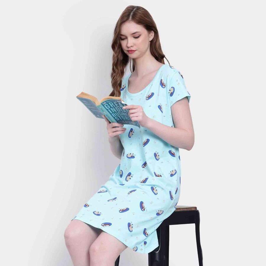 Printed Nighty, Light Green, large image number null
