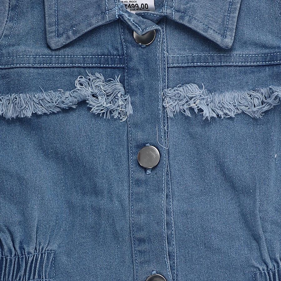 Girls' Light Denim Blue Button-Down Sleeveless Frock, Light Blue, large