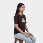 Women's Brown Cotton Round Neck Casual T-Shirt, Brown, small