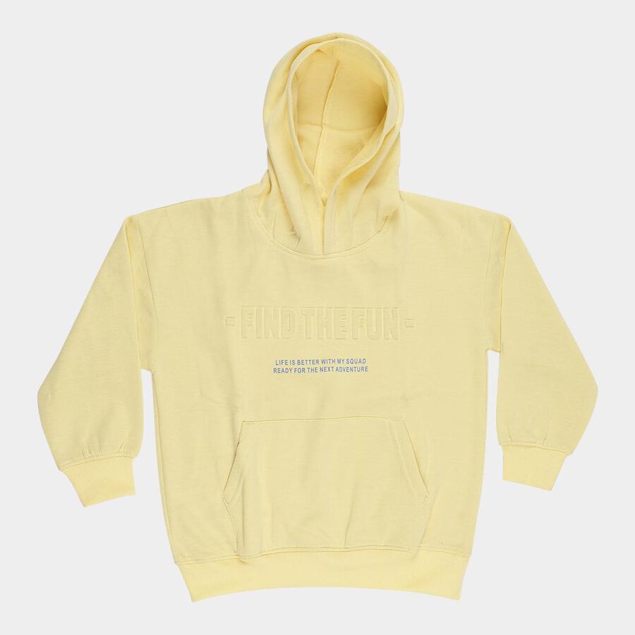 Boys Bright Lemon Yellow Hooded Neck Casual Sweatshirt, पीला, large image number null