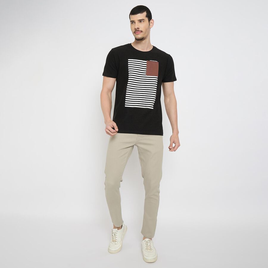 Men's Round Neck Half Sleeves T-Shirt , Black, large
