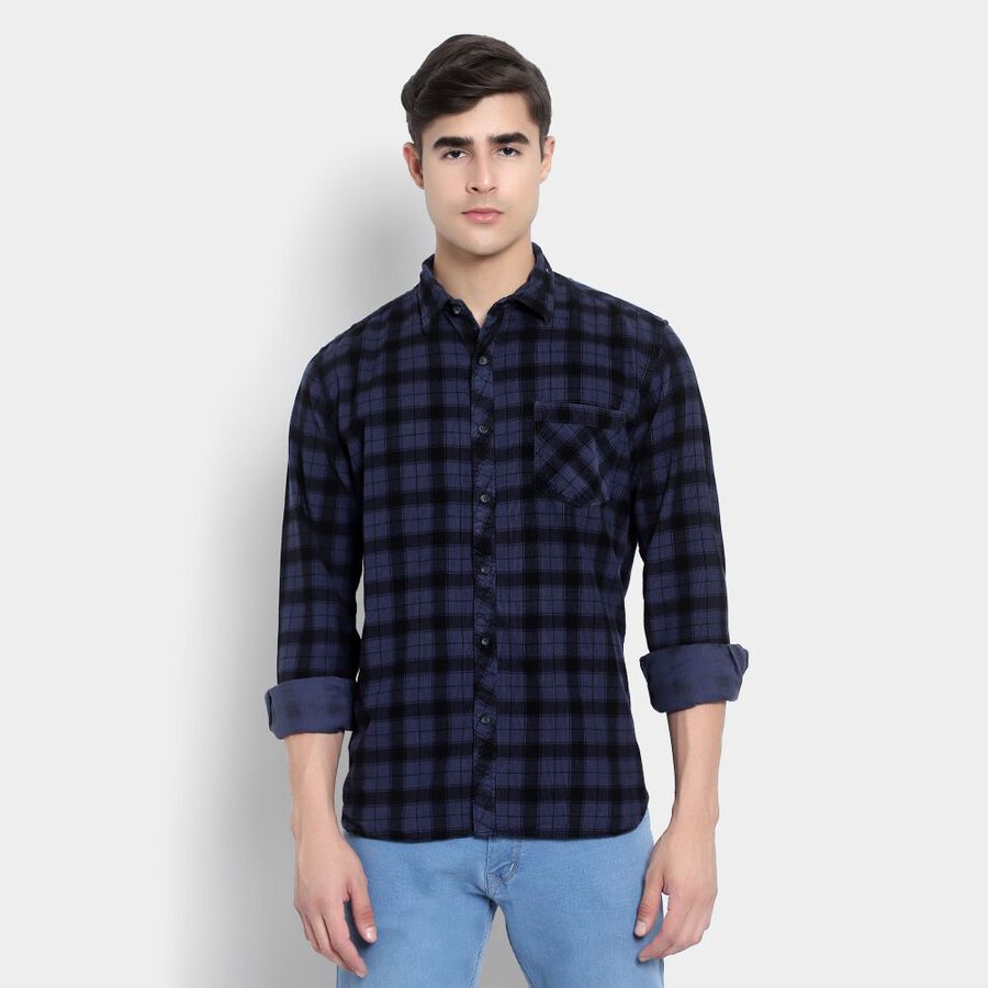 Cotton Checks Casual Shirt, Mid Blue, large image number null
