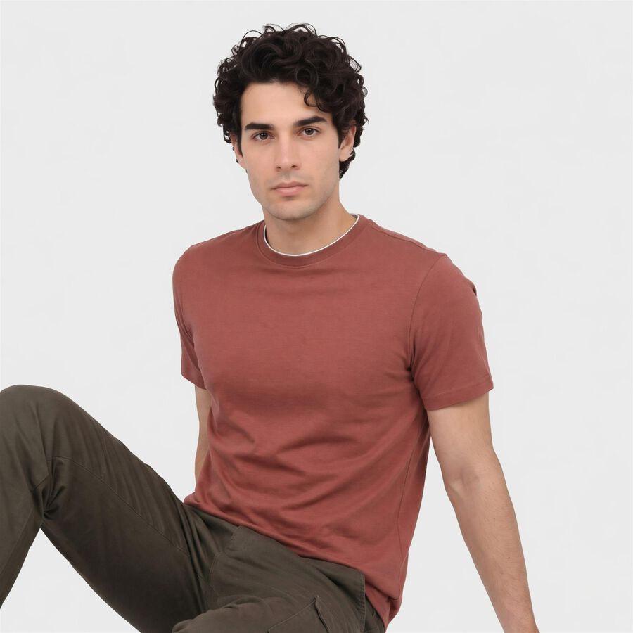 Men's Coral Cotton Round Neck Regular T-Shirt, Coral, large